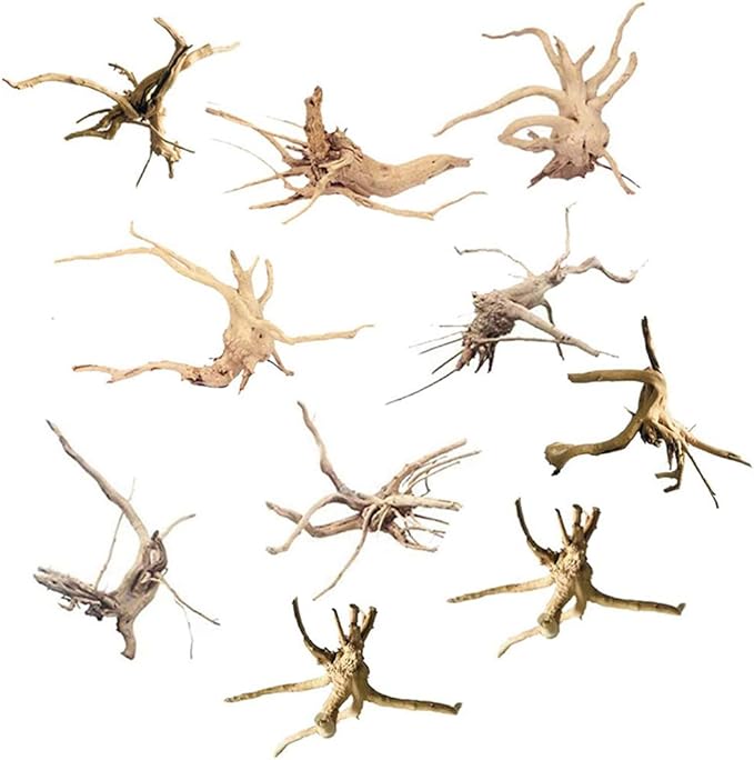 16 Pcs Aquarium Fish Tank Decoration Fish Tank Cave Hideout Driftwood Brown & Wood Color