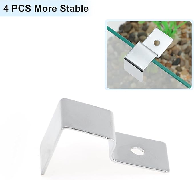 4 Pcs Aquarium Lid Clips, 19mm Aquarium Cover Support Clamps, Aquarium Cover Holder Lid, Stainless Steel Aquarium Tank Cover Clamps Set, Silver Tone