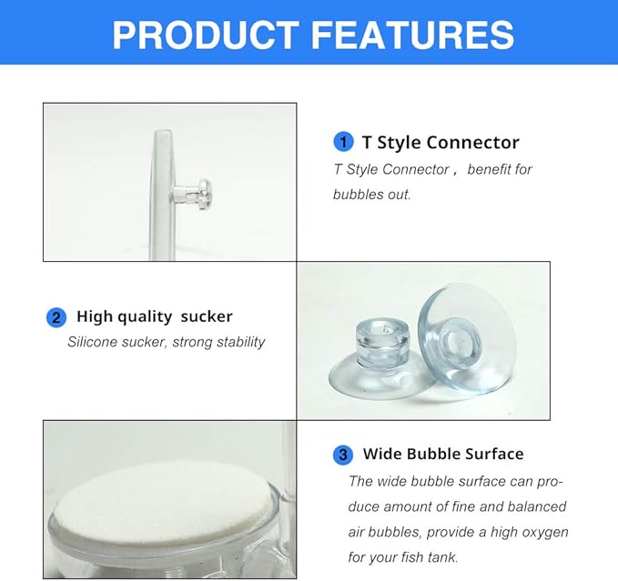 Upettools 1.4inch Aquarium Air Stone Fish Tank Nano Bubble Stone Kit with Control Valve Quiet Super-High Dissolved Oxygen Diffuser Makes Super Tiny Bubbles for Betta Fish & Small Tank