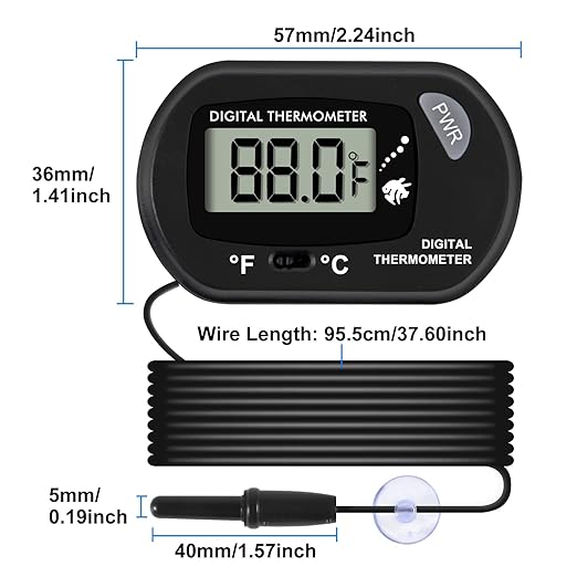 Aquarium Thermometer, Fish Tank Thermometer, Water Thermometer with 3.3ft Cord Fahrenheit/Celsius(℉/℃) for Vehicle Reptile Terrarium Fish Tank Refrigerator (3pcs)