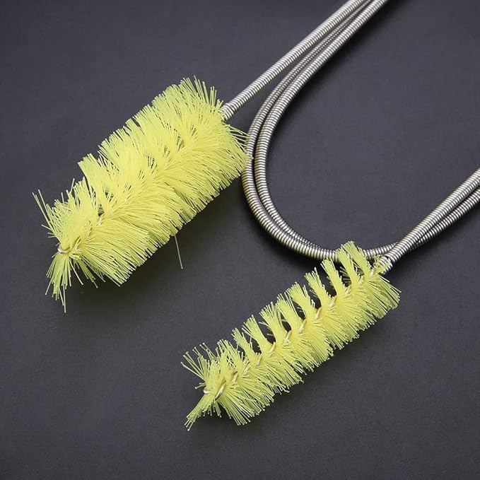 Pssopp Aquarium Cleaning Spring Brush, Double Head Filter Tube Hose Pipe Pump Cleaner Flexible Stainless Steel Spring Nylon Brush 155cm for Fish Aquarium