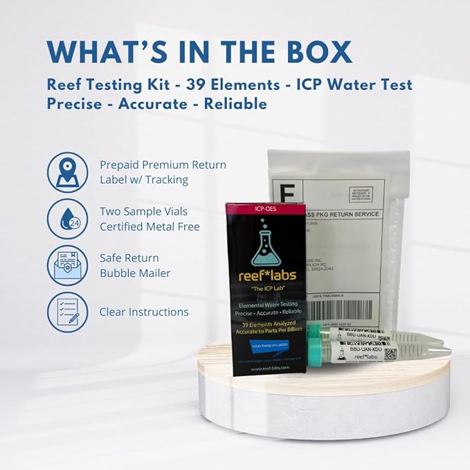 ICP Water Test - Elemental Water Test Kit - 45 Elements - Reef Aquarium Test -ICP-OES - Saltwater Test Kit - Reef Tank Water Test