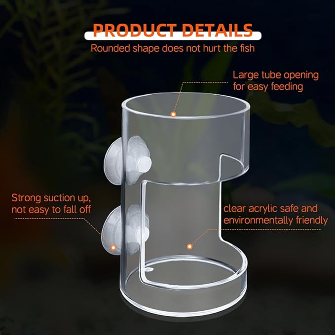 Suction Cup Fish Food Feeder for Aquarium, Acrylic Automatic Fish Feeding Ring with 1 Spoon, Round Transparent Aquarium Feeder Bird Shrimp Feeding Ring (Round)