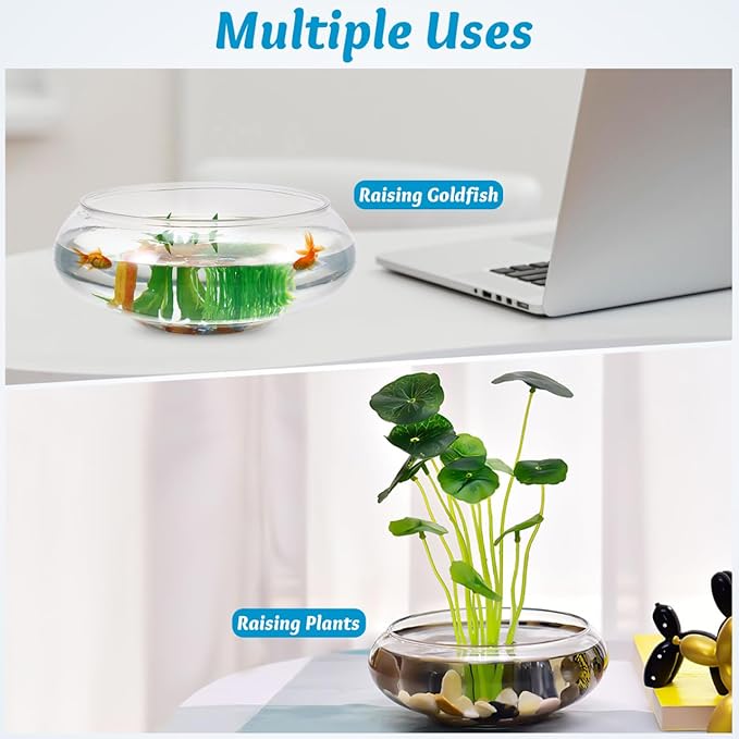 Toddmomy 9.5 Inch Transparent Plastic Fish Bowls Set of 2 Small Round Aquarium Tanks for Desktop Home Office Wedding Decor