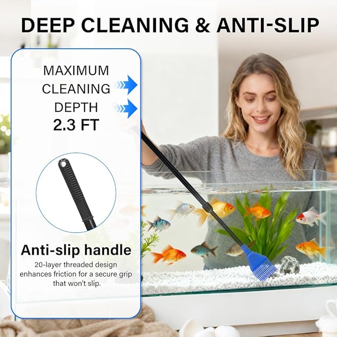 5 in 1 Fish Tank Cleaner Kit Aquarium Cleaning Tools with 22~32 Inch Extendable Non-Slip Handle Fish Tank Cleaner with Algae Scraper and Fish Net