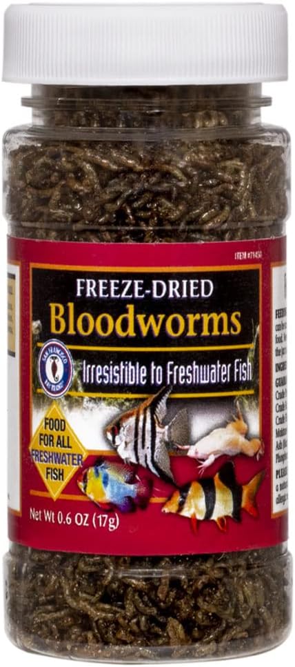San Francisco Bay Brand Freeze-Dried Bloodworms Fish Food - All Natural High Protein Treat for Freshwater Fish, Bettas, Tetras, Barbs, Catfish, Aquatic Amphibians - Betta Fish Food - 0.6 oz (17g)