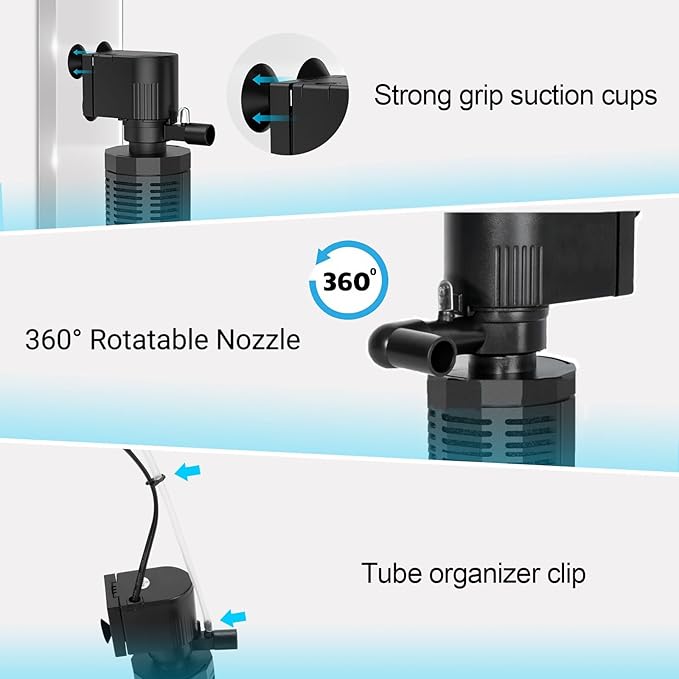 Aquarium Internal Filter for 30~100 Gallons - Ultra-Quiet Fish Tank Filters 400GPH Submersible Power Pump Filter with Biochemical Filtration Air Supply Water Clean (18W Filter)