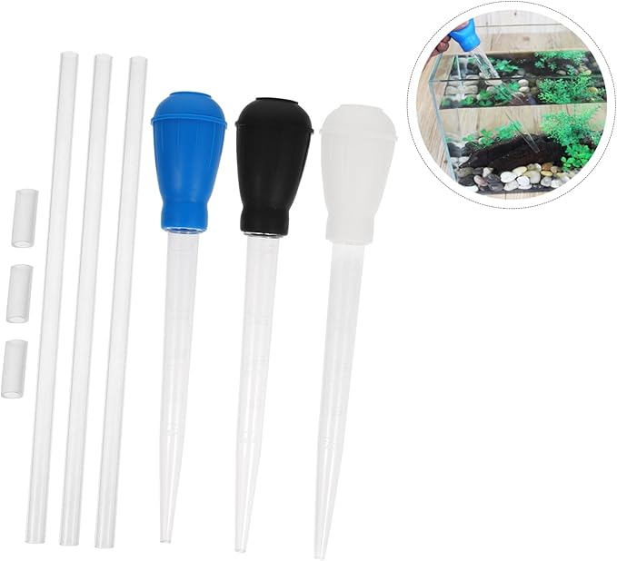 POPETPOP 3pcs Fish Tank Cleaner Dropper Prolonged Pipe Aquarium Waste Water Changer Manual Siphon Vacuum Gravel Sand Cleaning