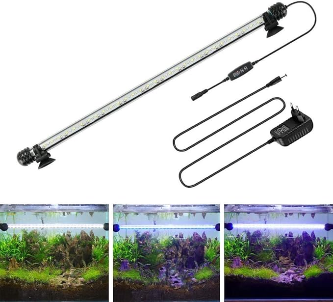 Aquarium Light for Fish Tank,Auto on/Off Submersible White and Blue Aquarium Plant Light with Timer and dimming Function (16 inch （Timer & Dimming Function)