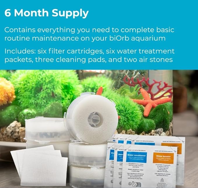 biOrb Service Kit Value Pack, Genuine Aquarium Replacements with 6 Filter Cartridges, 3 Non-Abrasive Cleaning Pads, 2 Air Stones, and Essential Water Treatments