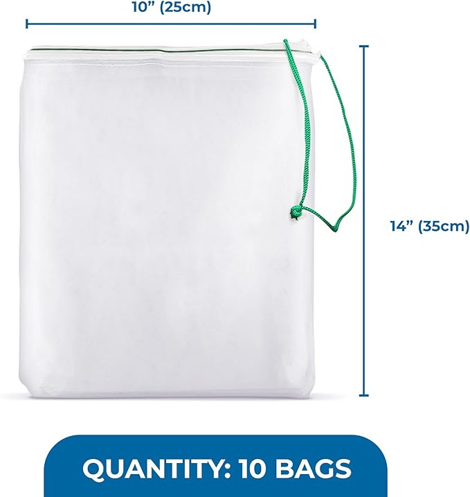 SunGrow Media Filter Bags, White Mesh Nylon Pouch for Holding Aquarium Active Carbon, Bio Rings, Straw for Chicken Nest, Lavender, Spices, Dried Flowers, 10 Pcs per Pack