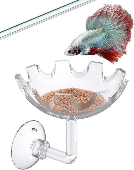 Pawfly Shrimp Feeding Dish with Suction Cup, Clear Acrylic Aquarium Shrimp Feeder, Fish Feeding Tray for Freshwater and Saltwater Tanks, Flower-Shaped