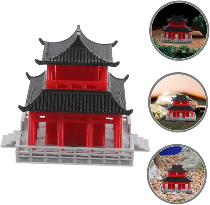 POPETPOP Miniature Chinese Pavilion Model for Aquarium and Landscape Decoration Unique Ancient Architecture Design Delicate Craftsmanship for Bonsai and Sand Table Layouts