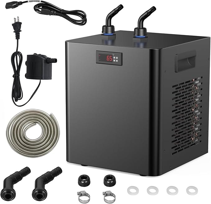 Water Chiller for Aquarium Hydroponics and Cold Plunge, Chiller with Submersible Pump & 1/2" Pipe, Ideal for Ice Bath Tubs Cold Therapy Recovery, Axolotl Jellyfish Coral Reef Tank