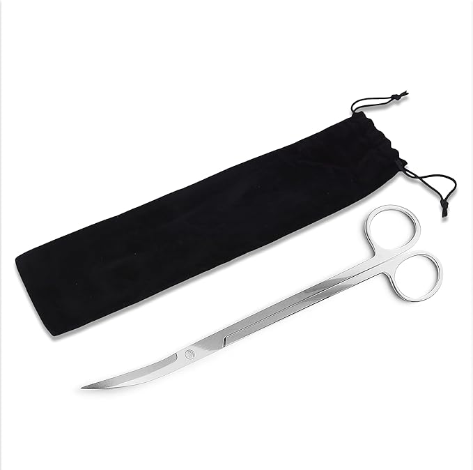 Mandala Crafts 10 Inches Silver Stainless Steel Curved Aquarium Scissors for Trimming Aquatic Plants – Bent Aquascape Scissors for Fish Tanks, Hospital Tanks, Goldfish Bowls, and Terrariums