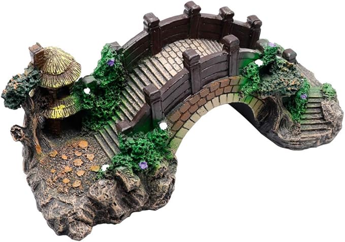 Aquarium Ornament Resin Arch Bridge Tree Pavilion Artificial Bridge Model for Garden Decor Fish Tank Landscape Accessories