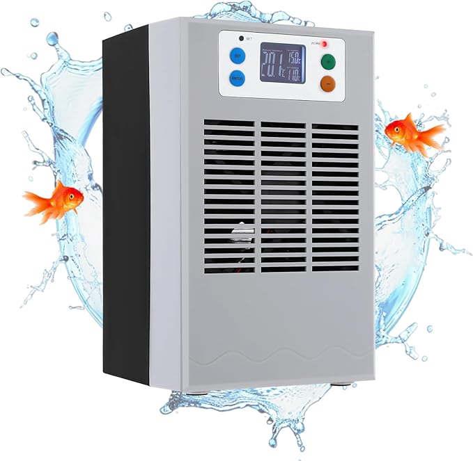 35L 100W Aquarium Water Chiller Fish Tank Thermostat Chiller Water Cooler Shrimp Tank Cooling Machine for Fresh Water Salt Water, with Water Pump