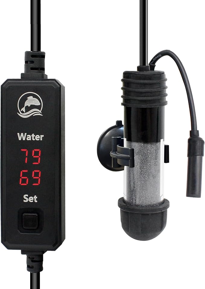 Small Aquarium Heater 25W Submersible Fish Tank Heater for 1-5 Gallons, Dual LED Display Temperature Controller, Suitable for Saltwater and Freshwater, Mini Water Heater for Betta/Turtle Tank