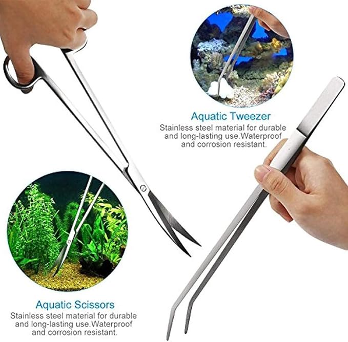 Aquascaping Tools Kit, 5 Piece Stainless Steel Aquarium Plant Trimming Set for Fish Tanks, Reef Tanks, Coral Fragging