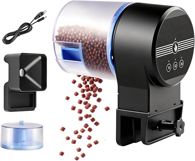 Automatic Fish Feeder, Easy to Use, 14cmx12cmx8cm, Rechargeable Turtle Feeder, Fish Tank Dispenser, 3 Mode Adjustable Feeding Control System for Apartments, Offices, Outdoor