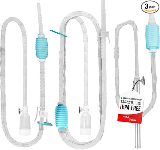 TERA PUMP Aquarium Siphon Pump Bundle 3-in-1 Fish Tank Gravel Vacuum Cleaner Kit for Nano, Standard & Large Tanks, Manual Water Changer with Gravel Filter & Long Hose