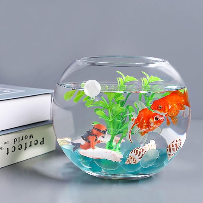 WishLotus Aquarium Decorations, Mini Cute Fish Tank Floating Decor Aquarium Ornament Resin Aquarium Diver Decorations for All Kinds of Aquarium/Fish Tank Landscaping Decorations (Orange)