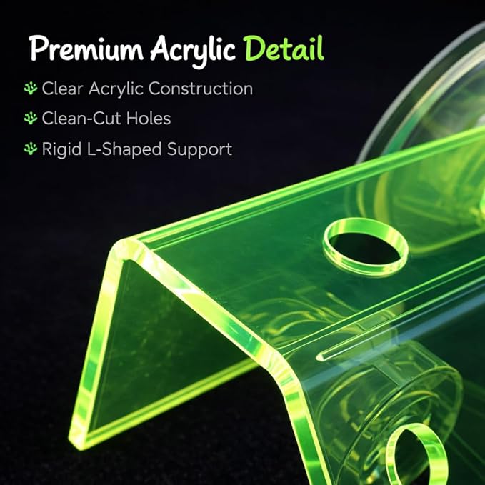 kcrygogo Fluorescent Green Coral Frag Holder Acrylic Coral Rack with Powerful Double Suction Cup Suitable for Household Fish Tanks (10 Plug Holes)