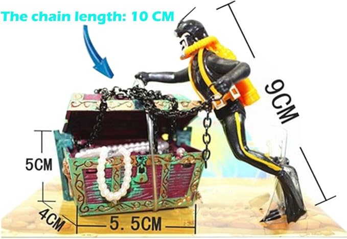 Action Aquarium Ornament, Undersea Treasure Chest Diver, Live-Action Aerating Fish Tank Decorations Resin