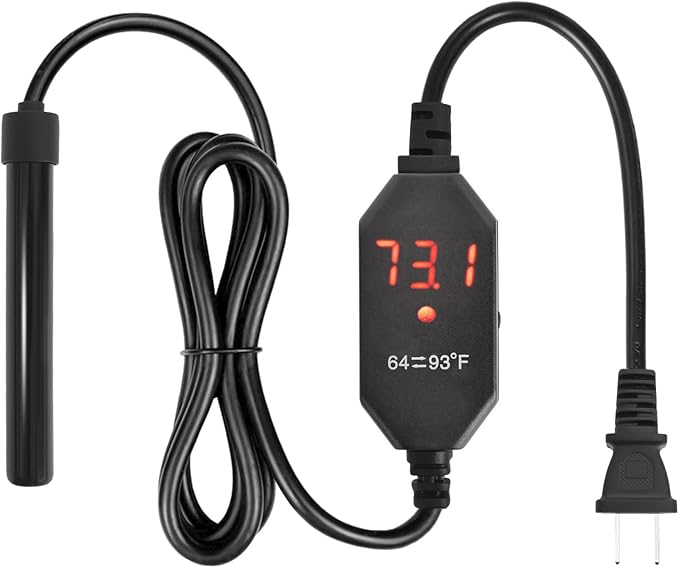 YOFOTHS Mini Aquarium Heater Alumina Ceramic, USB 10W Digital Display Thermostat, Compact Thumb-Size Fish Tank Heater with Temperature Control, Black, for 1 Gallon Betta Tanks (USB10W)