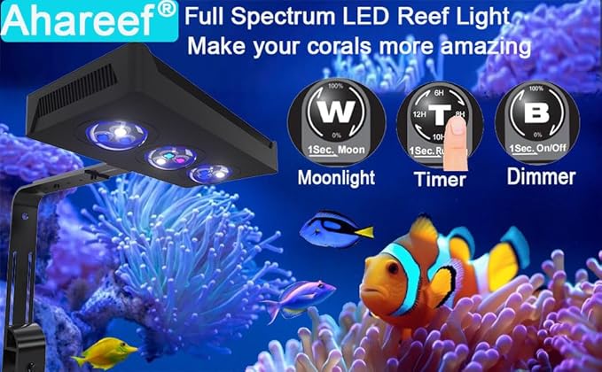 35W Full Spectrum Reef LED Light for SPS/LPS Corals – Dimmable Aquarium Light with Sunrise, Sunset & Moonlight Modes – Perfect for Saltwater & Nano Reef Tanks (10-24 Inch, up to 40 Gallons)