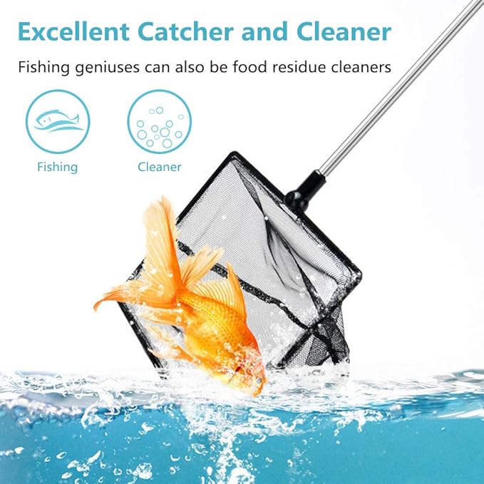 Aquarium Fish Net, 5 Inch Fine Mesh Fish Tank with Extendable 9-24 inch Long Handle