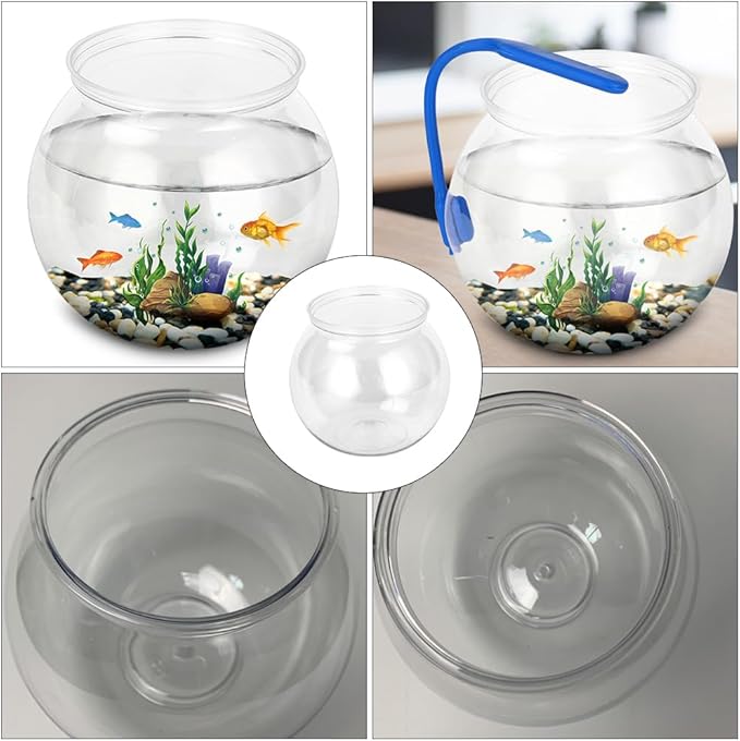2 Pcs Plastic Fish Bowl - Transparent Mini Aquarium Tank Bowl, Small Goldfish Tanks, Round Vase Flower Plant Pot for Home Table Decoration