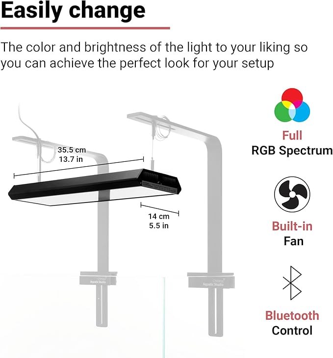 Chihiros RGB Vivid Mini LED Aquarium Lights Series - Full Spectrum Aquarium Light, 5000 lm LED Planted Tank Light w/Bluetooth Custom Control, Aquarium Light for Plants - Black, Pendant