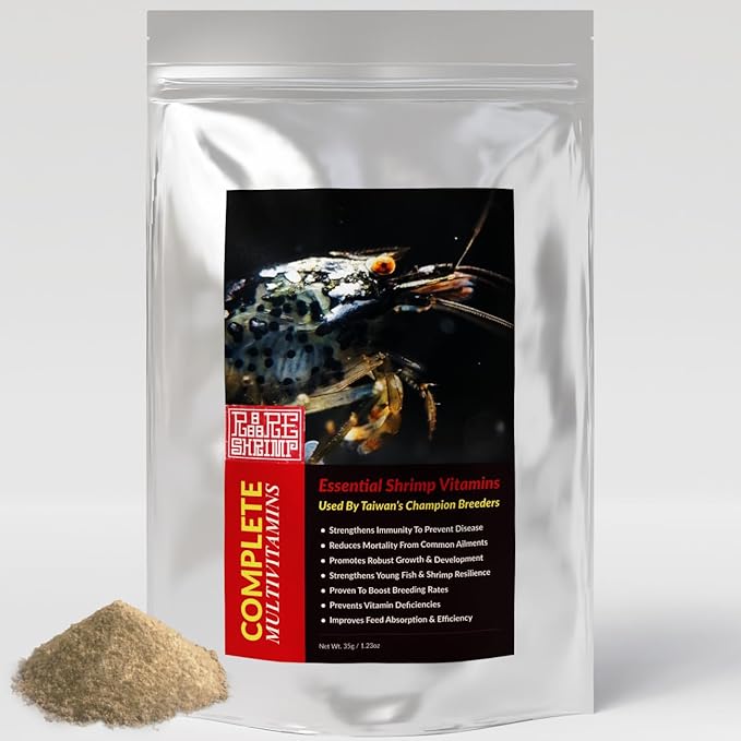 Professional Shrimp Multivitamin Complex - Premium Immunity & Molting Support - Taiwan Breeder Formula with B12, Vitamin C & Folic Acid (35g/1.23oz) for Crystal, Caridina, Cherry, Neocaridina Shrimp