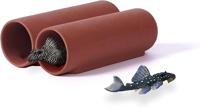 Generic 2 Small Round Plecos Fish Caves, Hide Away Caves for Plecos, Angelfish, Cichlids and More, Dark Red