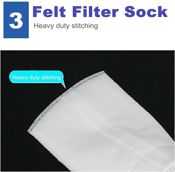 2 Pack 100 Micron 4"x9" Felt Filter Bags, 4 Inch Ring by 9 Inch Long, Aquarium Filter Socks Size 3