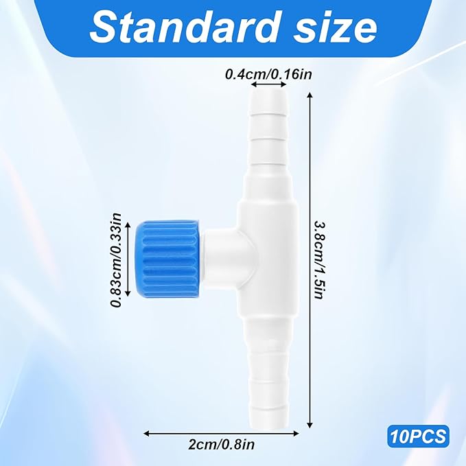 Psyqtsuary Aquarium Air Valve, 10 Pcs Aquarium Air Pump Control Valves T Shaped Single Way Plastic Air Flow Control Regulator Aquarium Air Pump Accessories for Fish Tank 3/16" ID Tubing (Blue White)