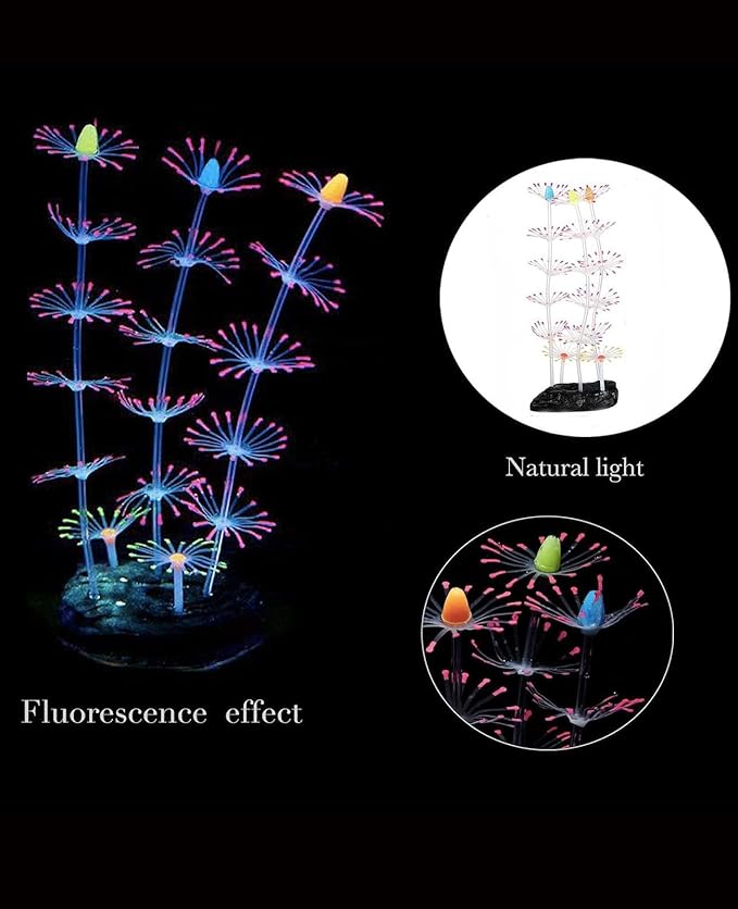 ZtohPyo 4 Pieces Aquarium Fish Tank Decorations with Glowing Effect, Silicone Glow Artificial Ornament Coral Reef Plants for Aquarium Decoration Small and Large Fish Bowl Decor Accessories