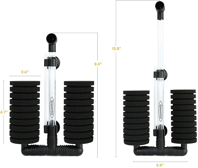 Aquarium Bio Sponge Filter 2 PCS for Fry Betta Shrimp Fish Tank Up to 55 Gallon Each., Quiet, Double Sponges