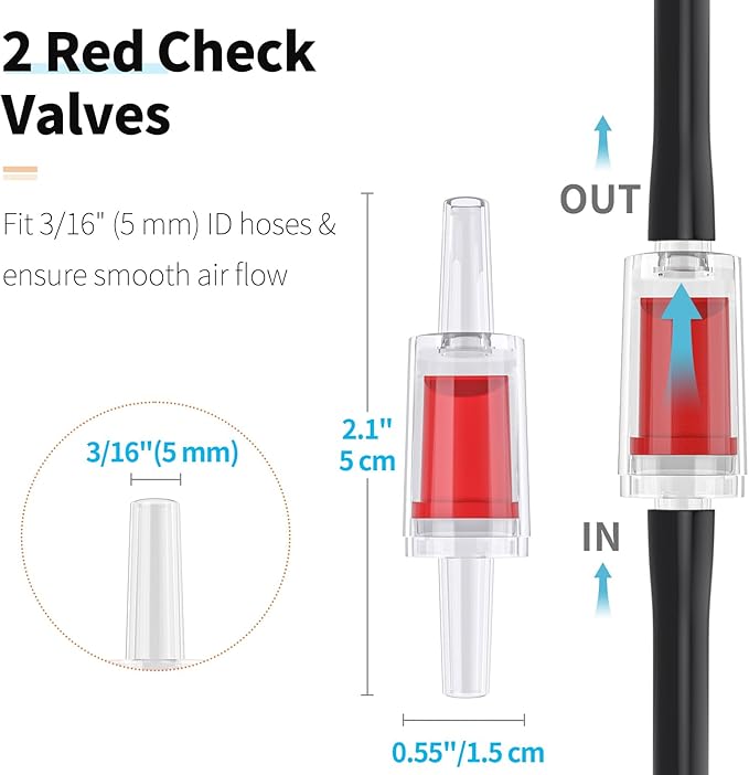 Pawfly 26 Feet Aquarium Air Tubing Standard 3/16" Airline Tubing Air Pump Accessories with Air Stones, Check Valves, Suction Cups and Connectors