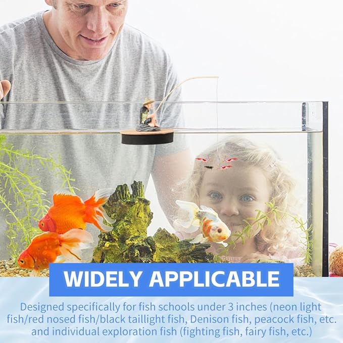Resin Fisherman Aquarium Decor with Realistic Mini Fishing Rod, Sitting Fishing Figurines Floating Fish Tank Decorations, Fun Fish Feeder Aquarium Ornaments(Style 1)