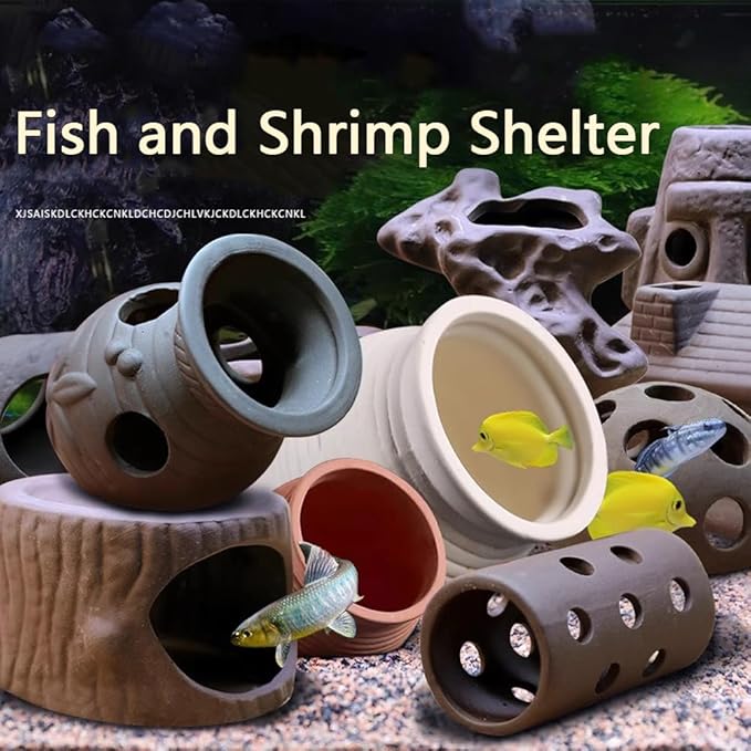 Red Soil, Purple Sand, Fish and Shrimp shelter Holes，Aquarium Decoration，Aquarium Ornament Plastic Fish Tank Decoration for Aquarium Landscape (Red Soil Double Pass Tree Stump), ZY-3005