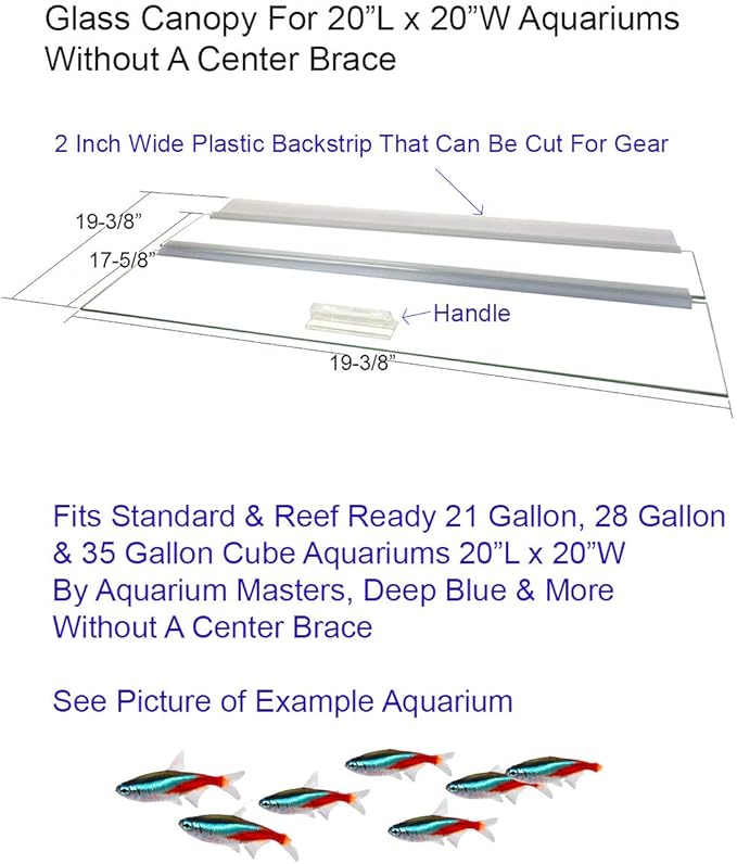 Glass Canopy for Aquariums with and Without Center Braces, 10 Gallon to 200 Gallon Aquariums (Tank Without Center Brace, 20" L x 20" W)