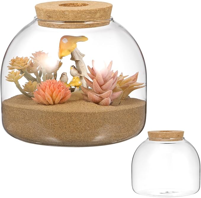 POPETPOP Glass Terrarium with Cork Lid - Glass Fish Tank Plant Terrarium, Tabletop Succulent Planter Aquarium for Hydroponic Plant & Small Fish - for Home, Office Decor