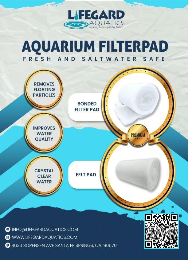 Lifegard Aquatics - Premium Quality White Bonded Filter Pad for Aquarium Crystal Clear Water, 1" Thick (12 Inch Wide, 36 Inch Long)