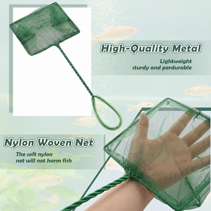 3 Pack Fish Net Aquarium Fine Fishing Mesh with Plastic Handle, 6-Inch