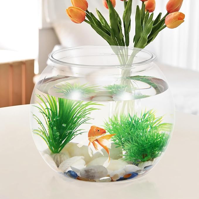 balacoo Clear Round Desktop Fish Tank 8.66X8.66X6.88In Plastic Fish Bowl Aquarium for Goldfish Turtles Hydroponic Plants Home Office Decor