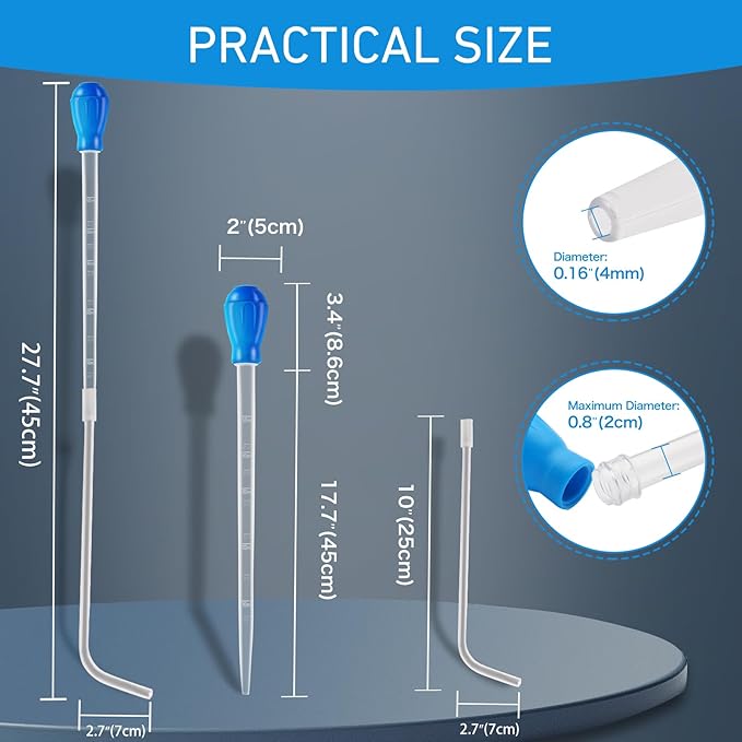50ml Aquarium Coral Fish Feeder, 27.7IN Extra Long Turkey Baster for Aquarium Siphon for Fish Tank Water Changer, Aquarium Cleaning Tools, Blue