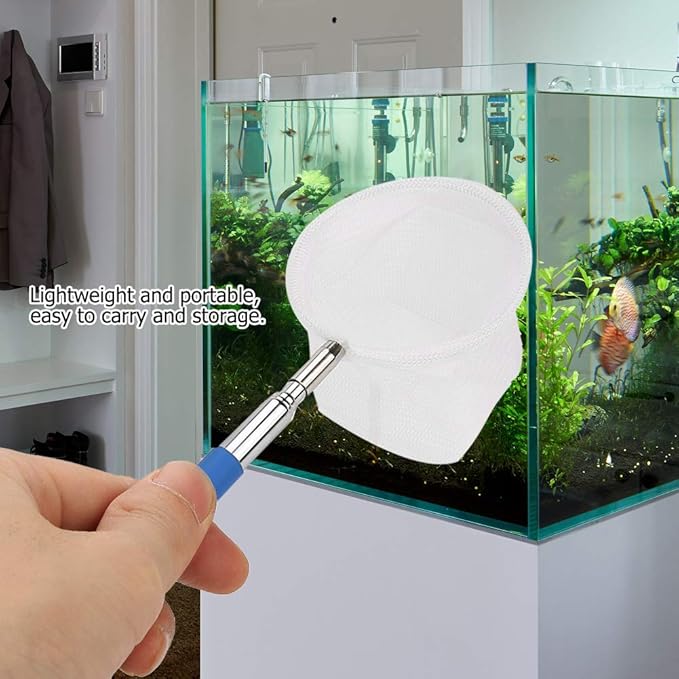 Fishing Net Expandable Fishing Net Mini Fishing Net Adjustable Fish Net Aquarium Accessories Shrimp for Small Fish Insect(Blue, Round net)