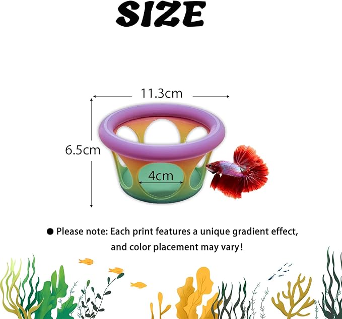 HOZOE Floating Betta Fish Hideaway, Aquarium Suspended Resting Spot, Feeder for Small Fish and Shrimp, 3D Printed, Decorative Floating Cave Accessory for Aquariums. (Color)